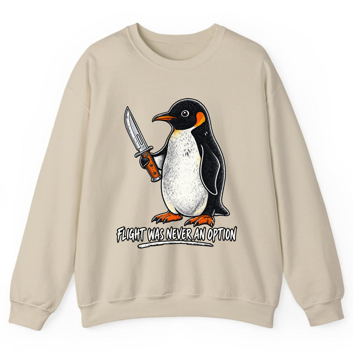 Flight Was Never An Option Penguin Crewneck Sweatshirt - Sand