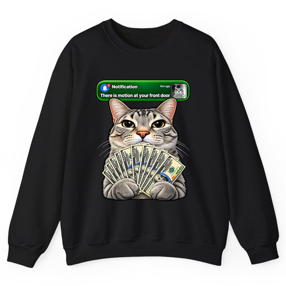 There Is Motion At Your Front Door Cat Crewneck Sweatshirt - Black