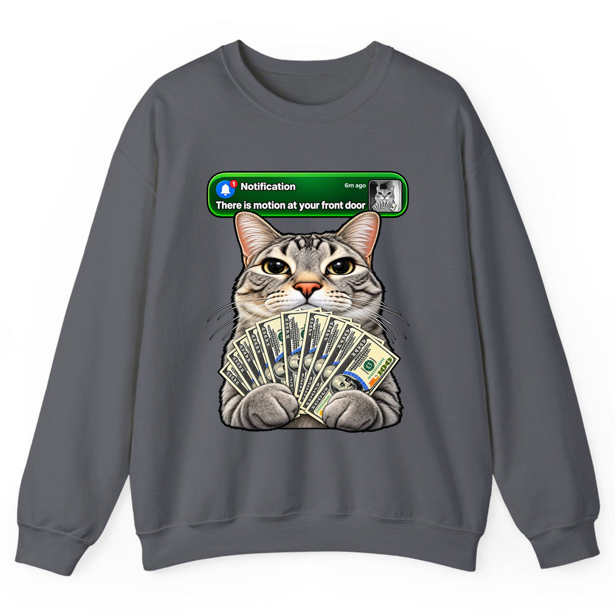 There Is Motion At Your Front Door Cat Crewneck Sweatshirt - Charcoal