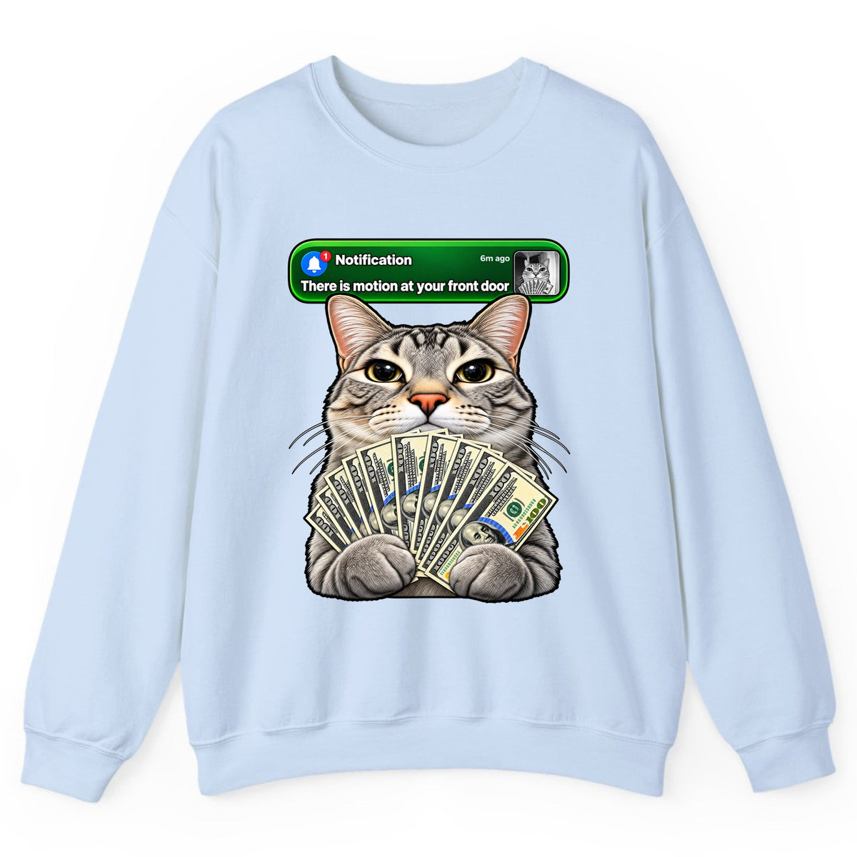 There Is Motion At Your Front Door Cat Crewneck Sweatshirt - Light Blue