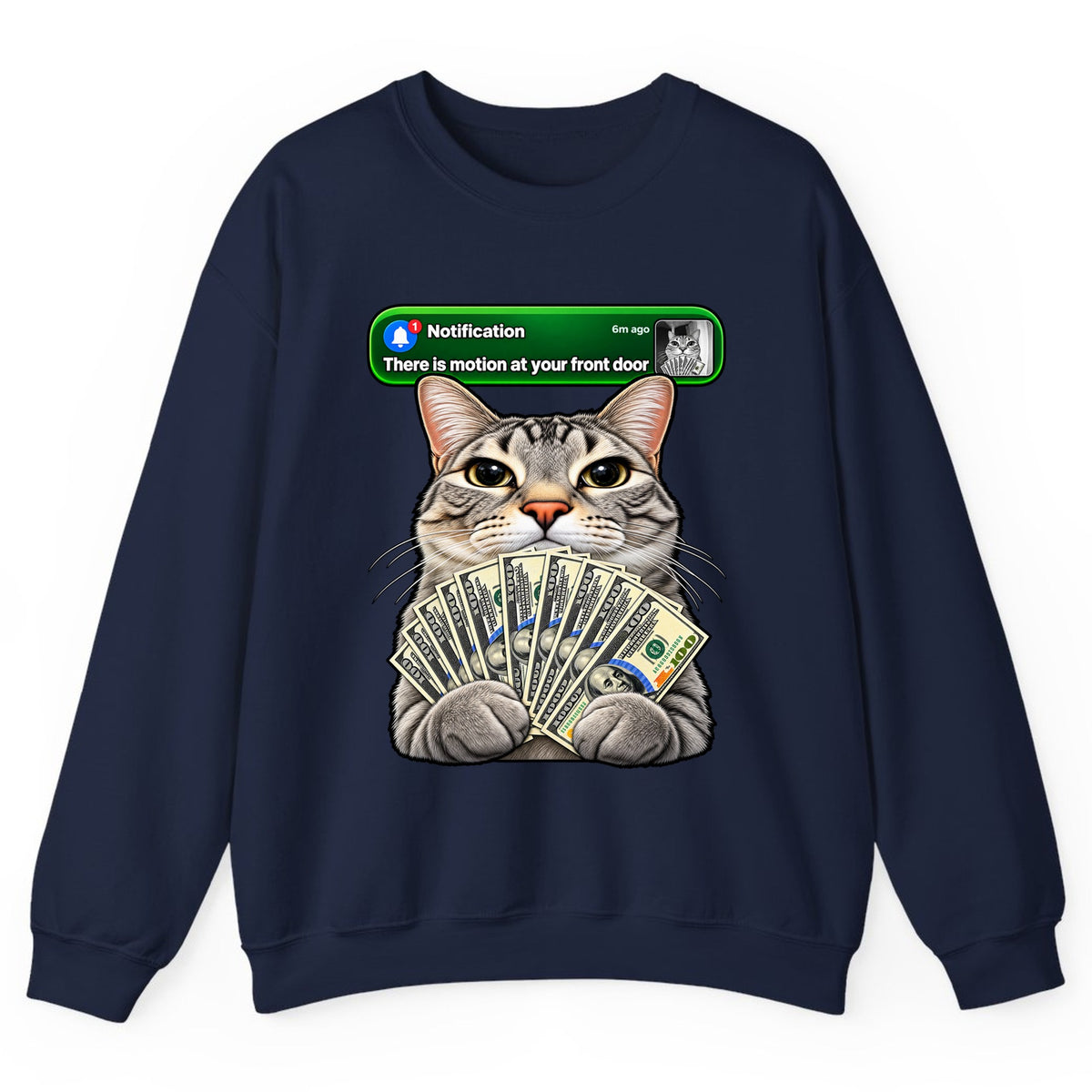 There Is Motion At Your Front Door Cat Crewneck Sweatshirt - Navy
