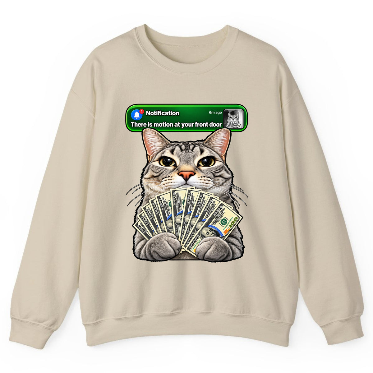 There Is Motion At Your Front Door Cat Crewneck Sweatshirt - Sand