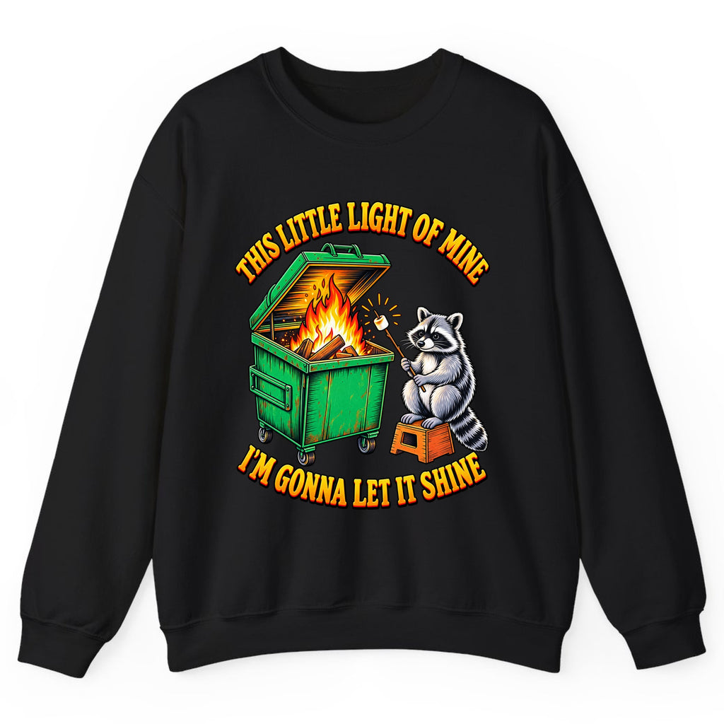 This Little Light Dumpster Raccoon Crewneck Sweatshirt - Black