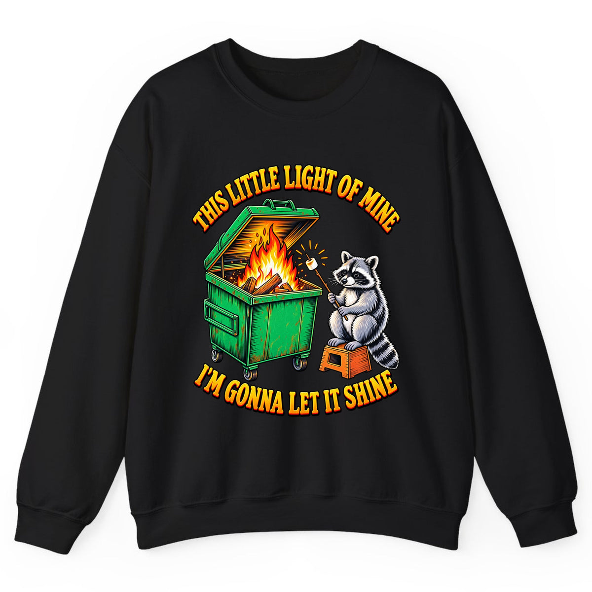 This Little Light Dumpster Raccoon Crewneck Sweatshirt - Black