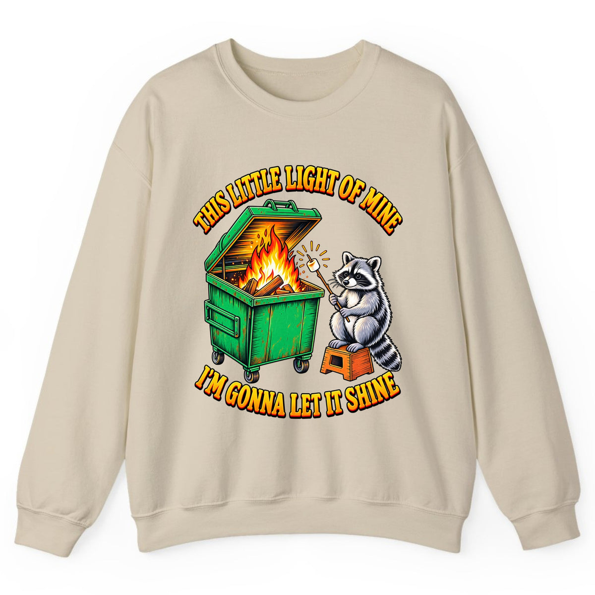 This Little Light Dumpster Raccoon Crewneck Sweatshirt - Sand