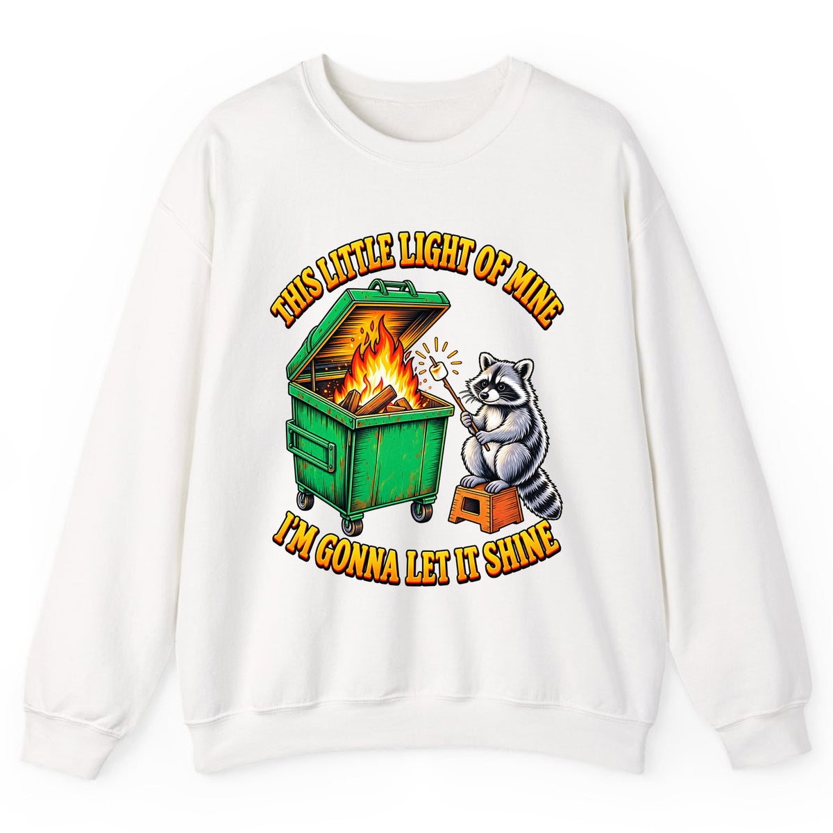 This Little Light Dumpster Raccoon Crewneck Sweatshirt - White