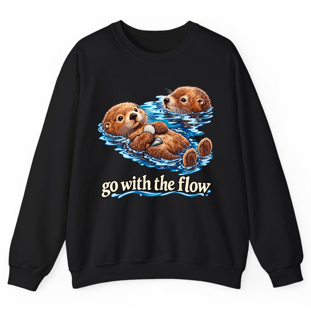 Go With The Flow Otters Crewneck Sweatshirt - Black