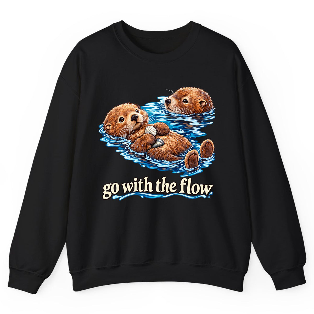 Go With The Flow Otters Crewneck Sweatshirt - Black