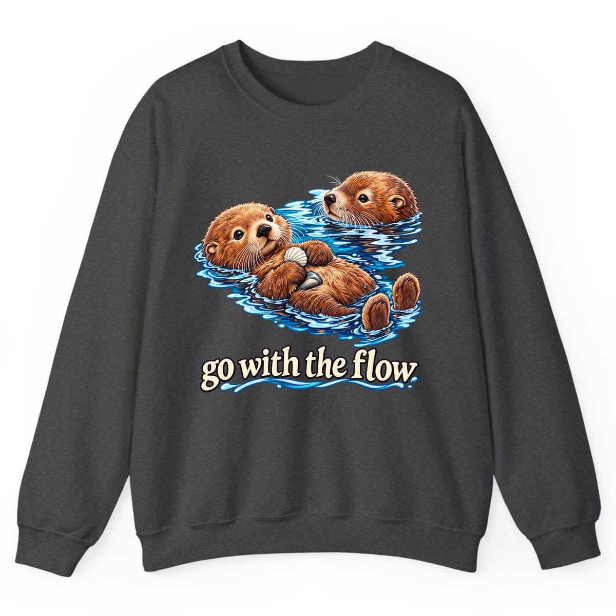 Go With The Flow Otters Crewneck Sweatshirt - Dark Heather