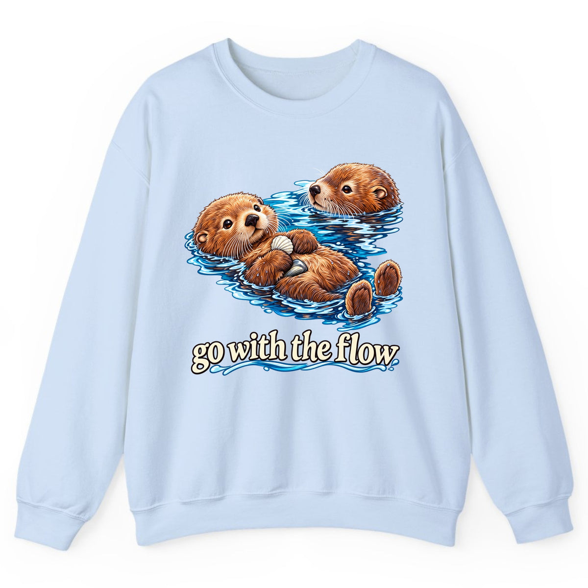 Go With The Flow Otters Crewneck Sweatshirt - Light Blue