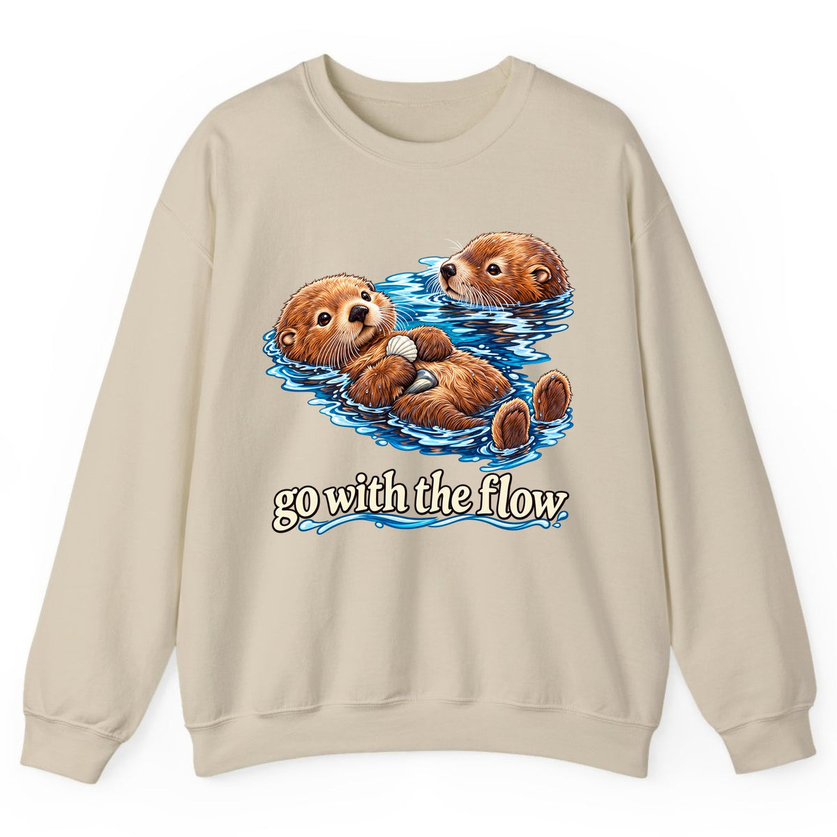 Go With The Flow Otters Crewneck Sweatshirt - Sand
