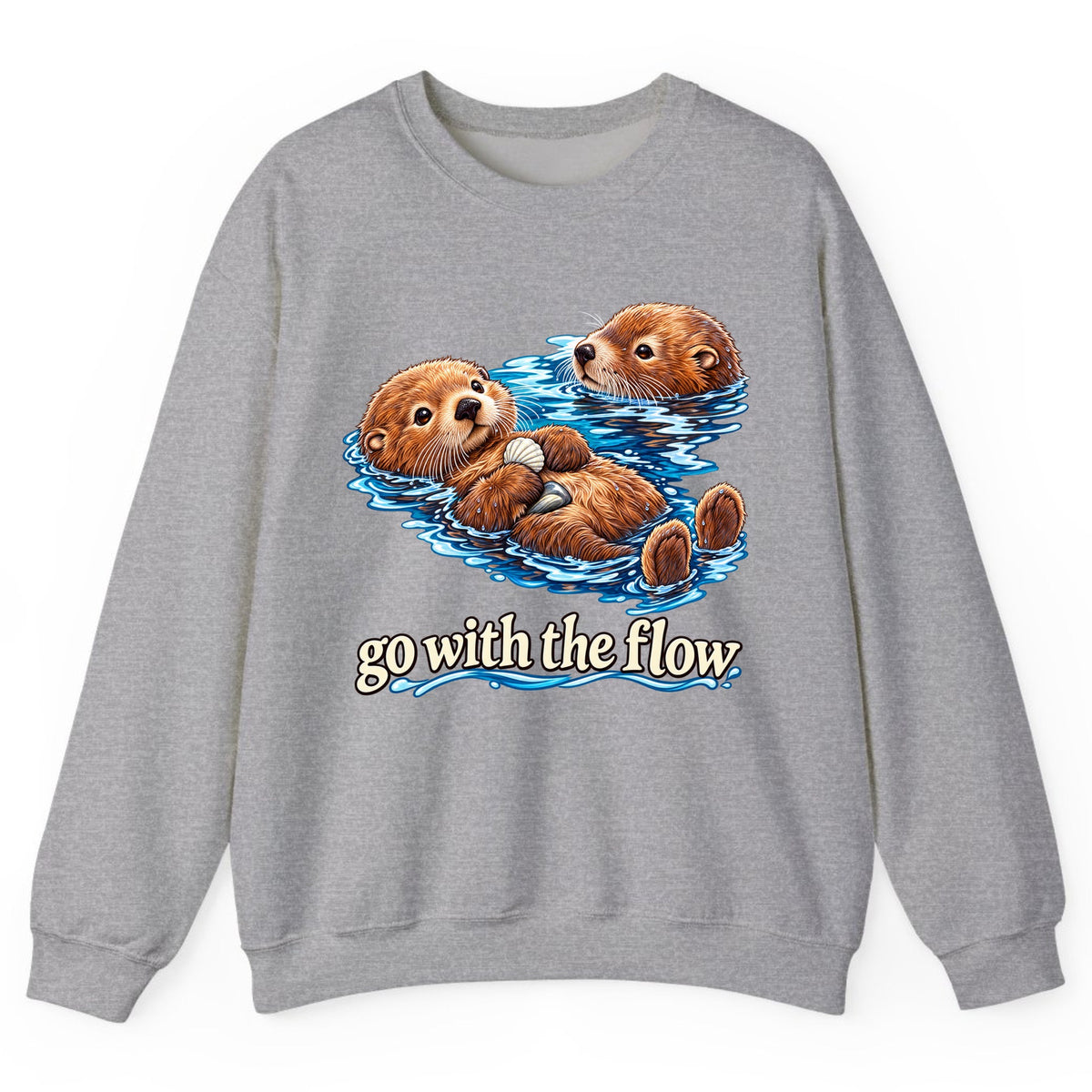 Go With The Flow Otters Crewneck Sweatshirt - Sport Grey