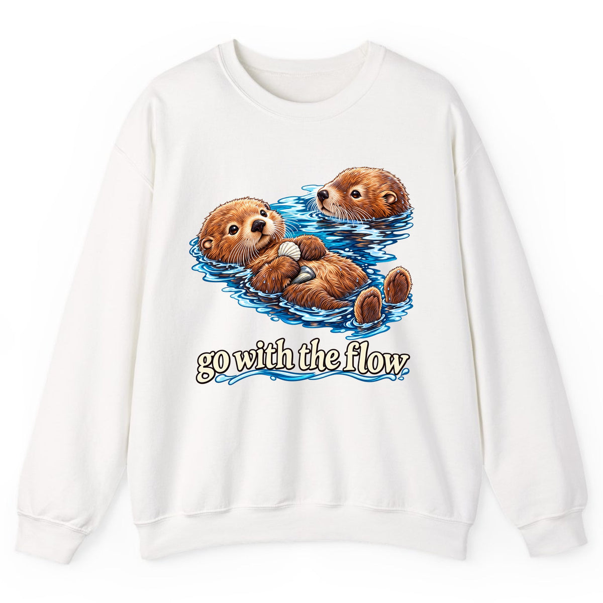 Go With The Flow Otters Crewneck Sweatshirt - White