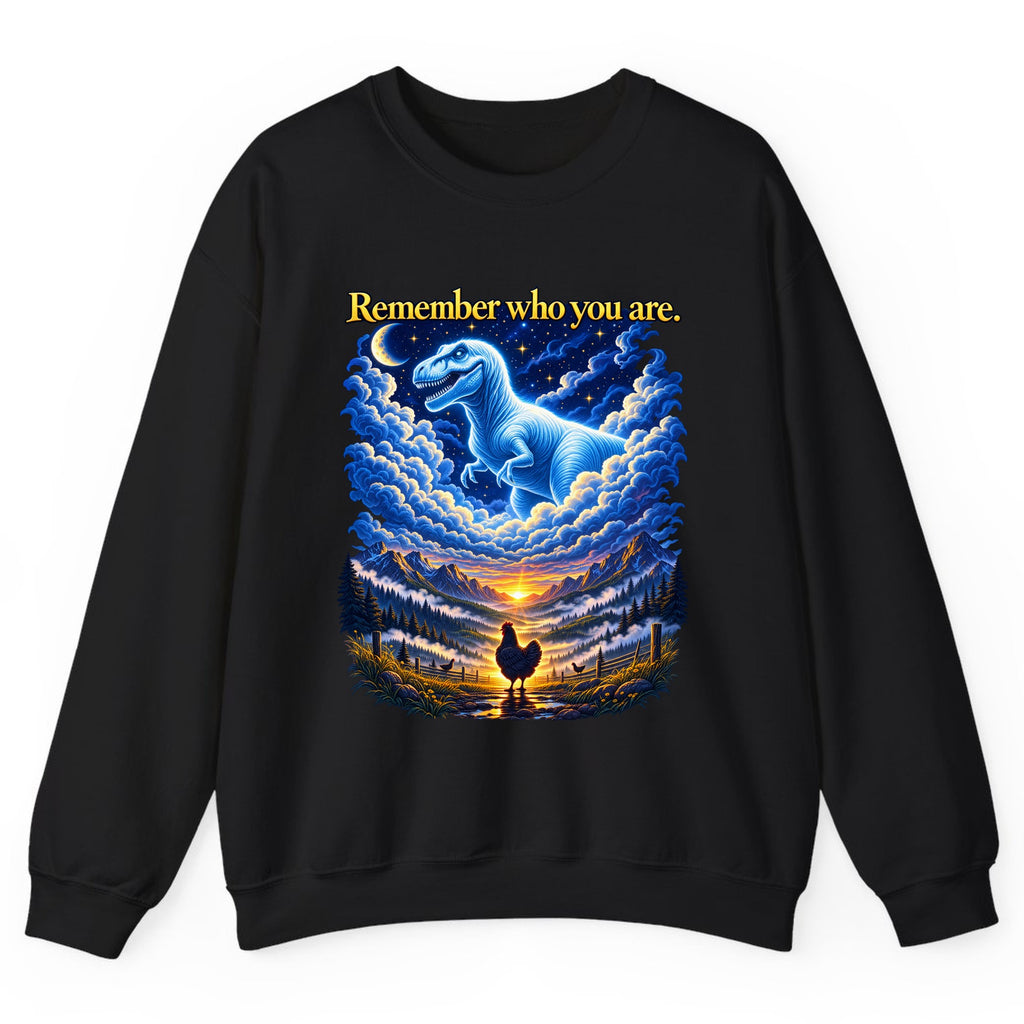 Remember Who You Are Dino Chicken Crewneck Sweatshirt - Black