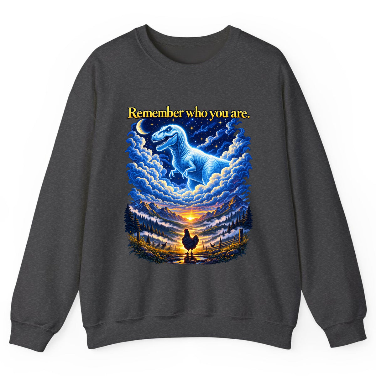 Remember Who You Are Dino Chicken Crewneck Sweatshirt - Dark Heather