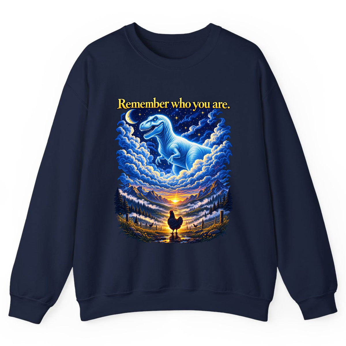 Remember Who You Are Dino Chicken Crewneck Sweatshirt - Navy