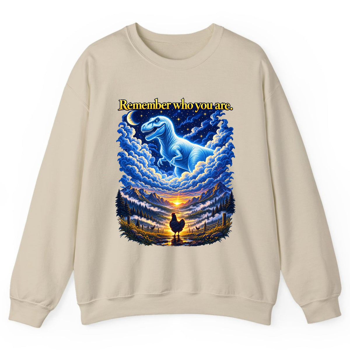 Remember Who You Are Dino Chicken Crewneck Sweatshirt - Sand