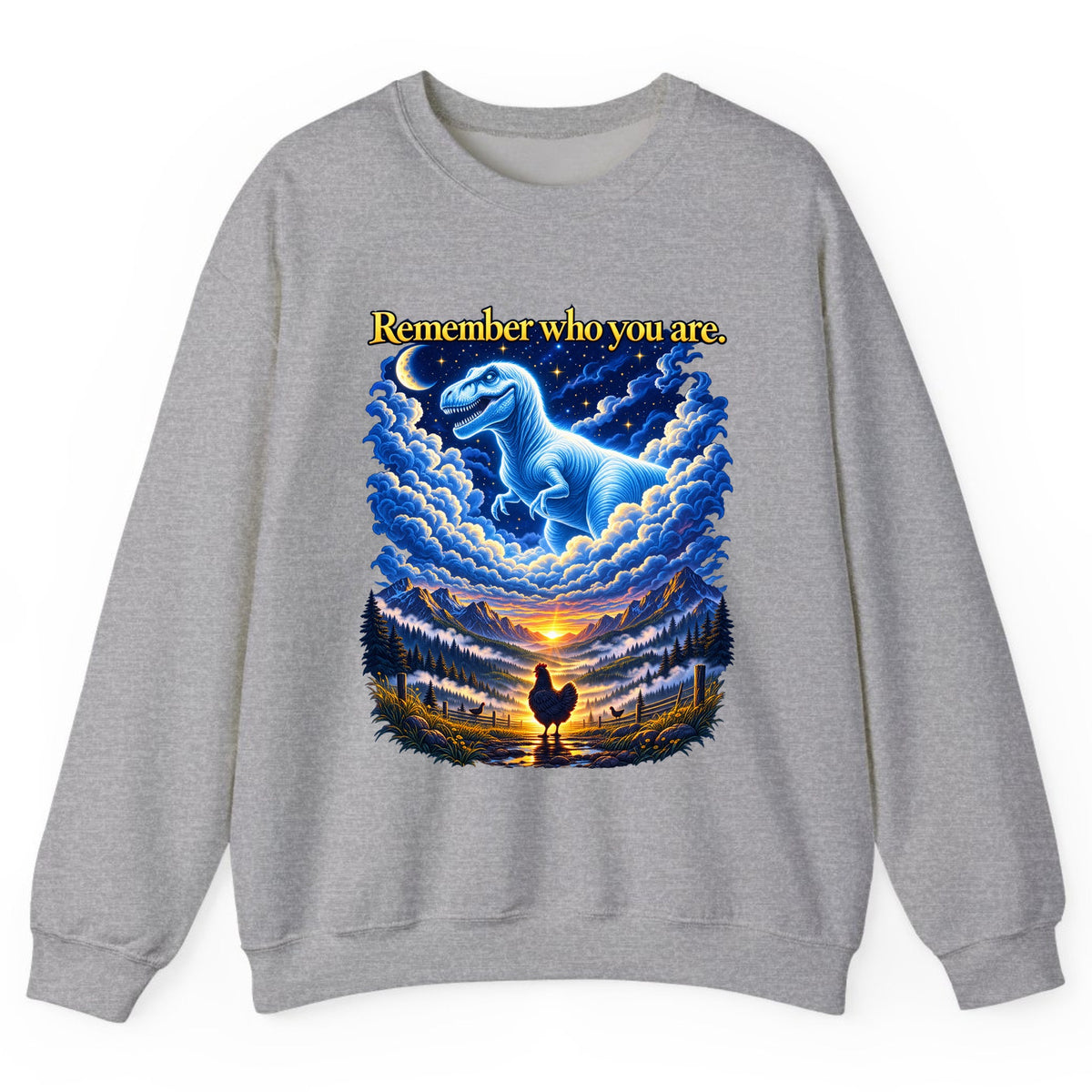 Remember Who You Are Dino Chicken Crewneck Sweatshirt - Sport Grey