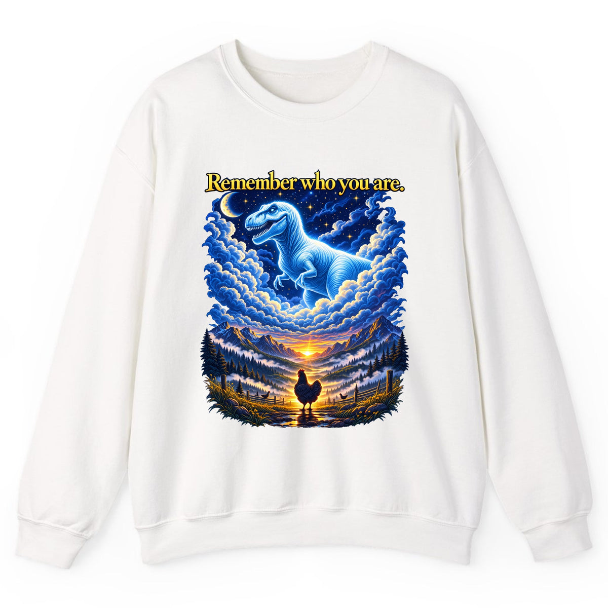Remember Who You Are Dino Chicken Crewneck Sweatshirt - White