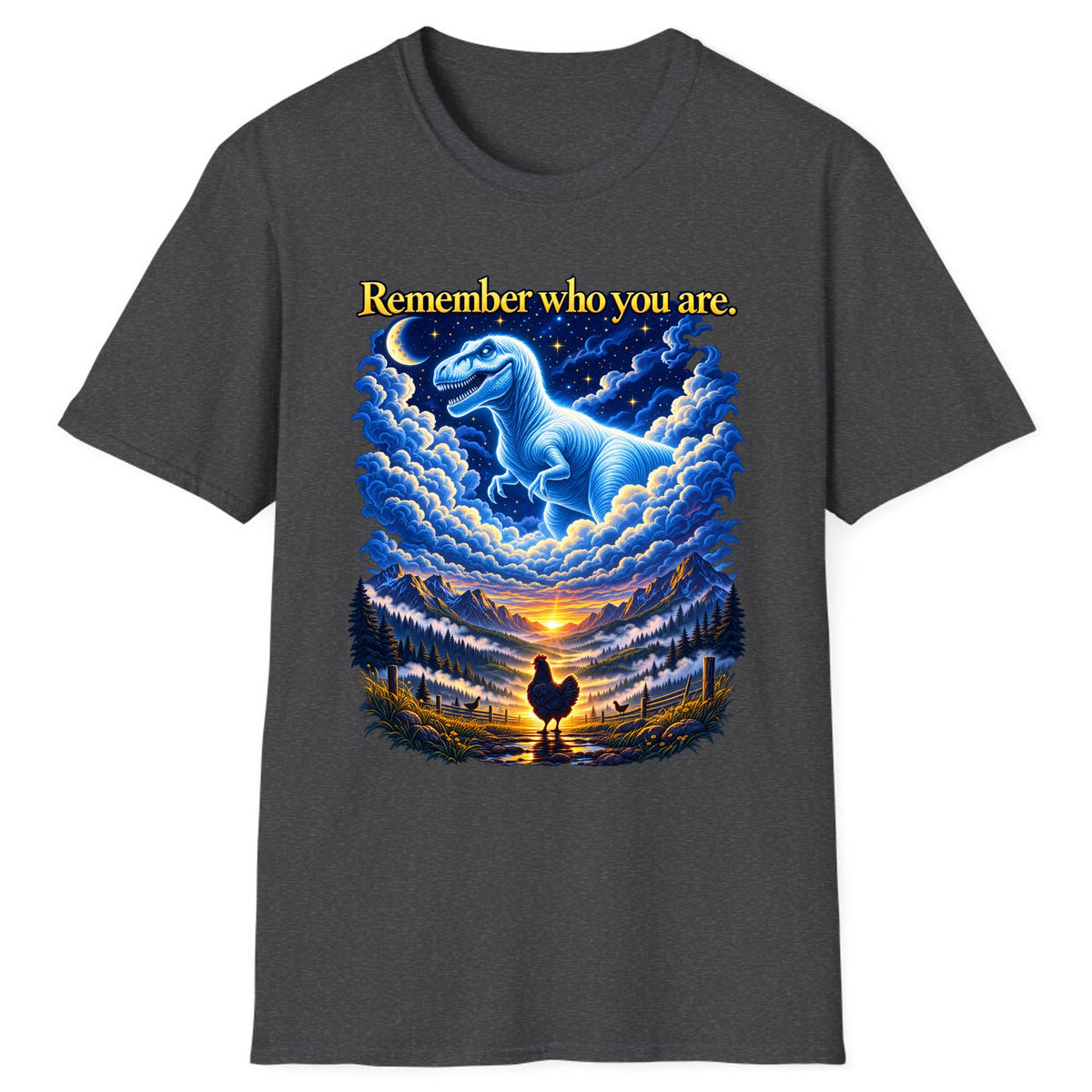 Remember Who You Are Dino Chicken Classic Tee - Dark Heather