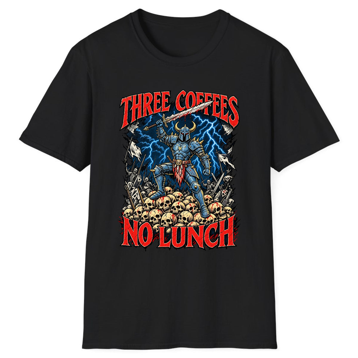 Three Coffees No Lunch Battle Knight Classic Tee - Black