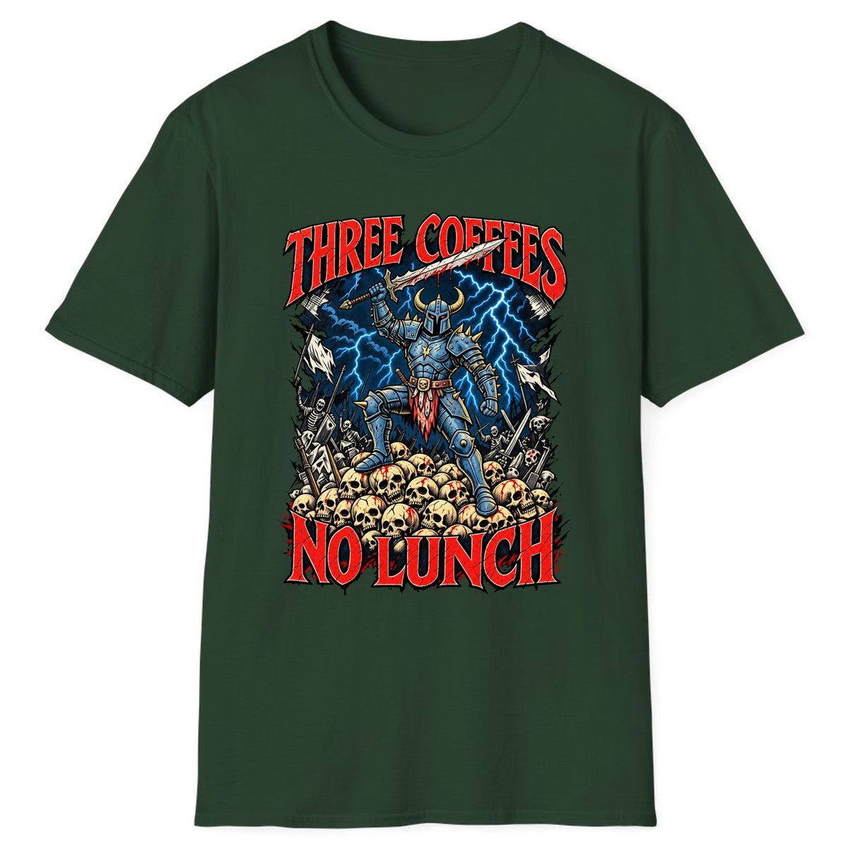 Three Coffees No Lunch Battle Knight Classic Tee - Forest Green