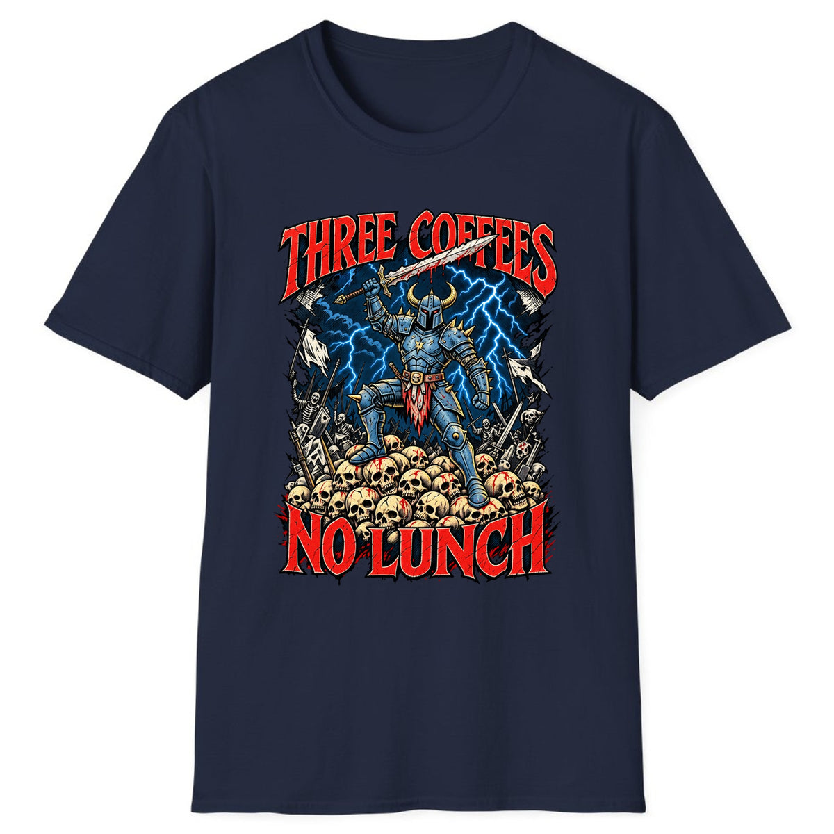 Three Coffees No Lunch Battle Knight Classic Tee - Navy