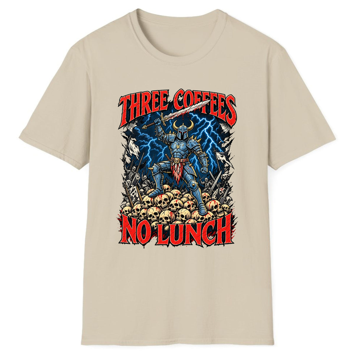 Three Coffees No Lunch Battle Knight Classic Tee - Sand
