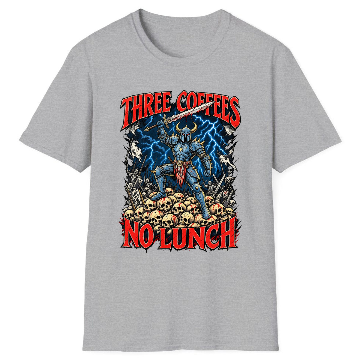 Three Coffees No Lunch Battle Knight Classic Tee - Sport Grey