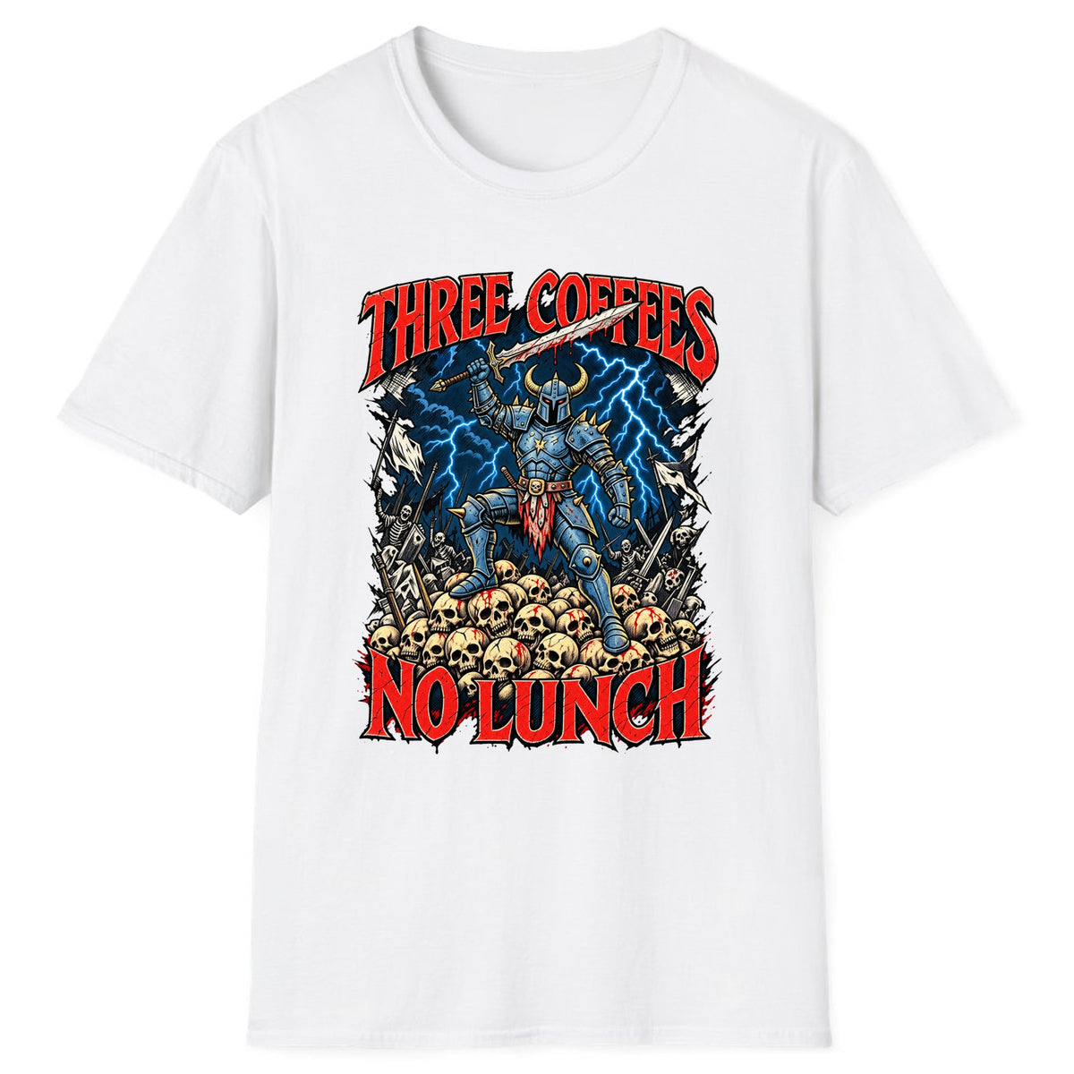 Three Coffees No Lunch Battle Knight Classic Tee - White