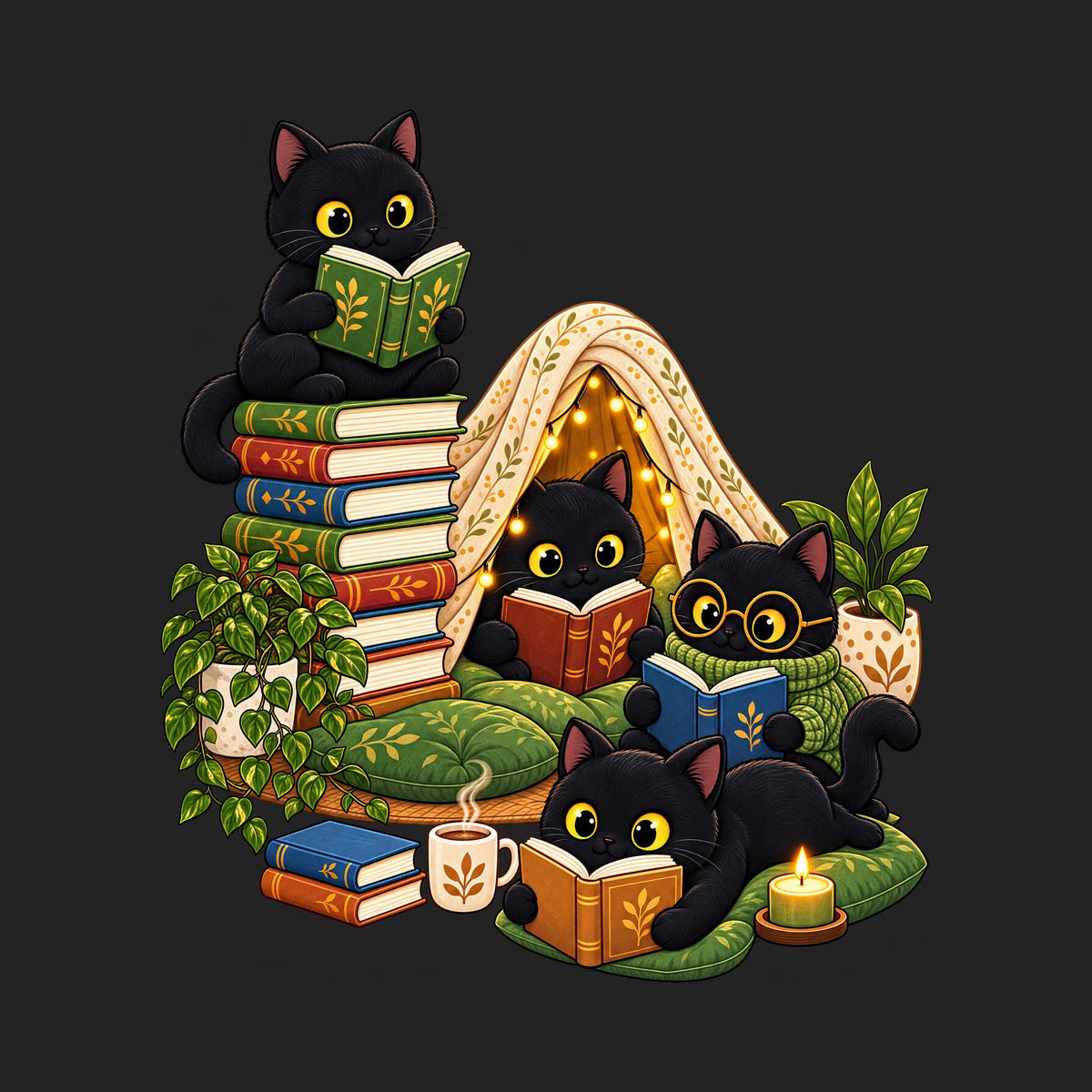 Cozy Black Cats Reading Nook