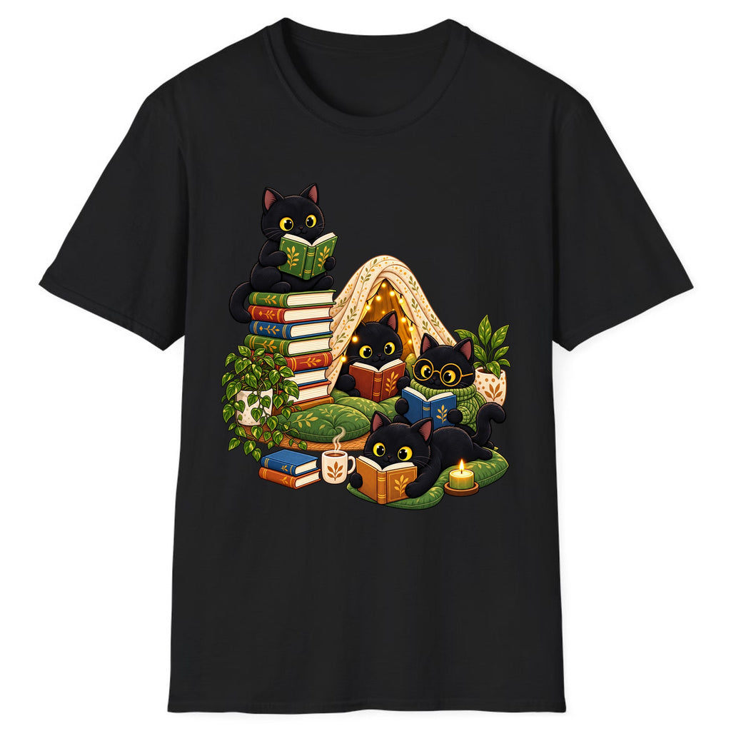 Cozy Black Cats Reading Nook Classic Tee - Black