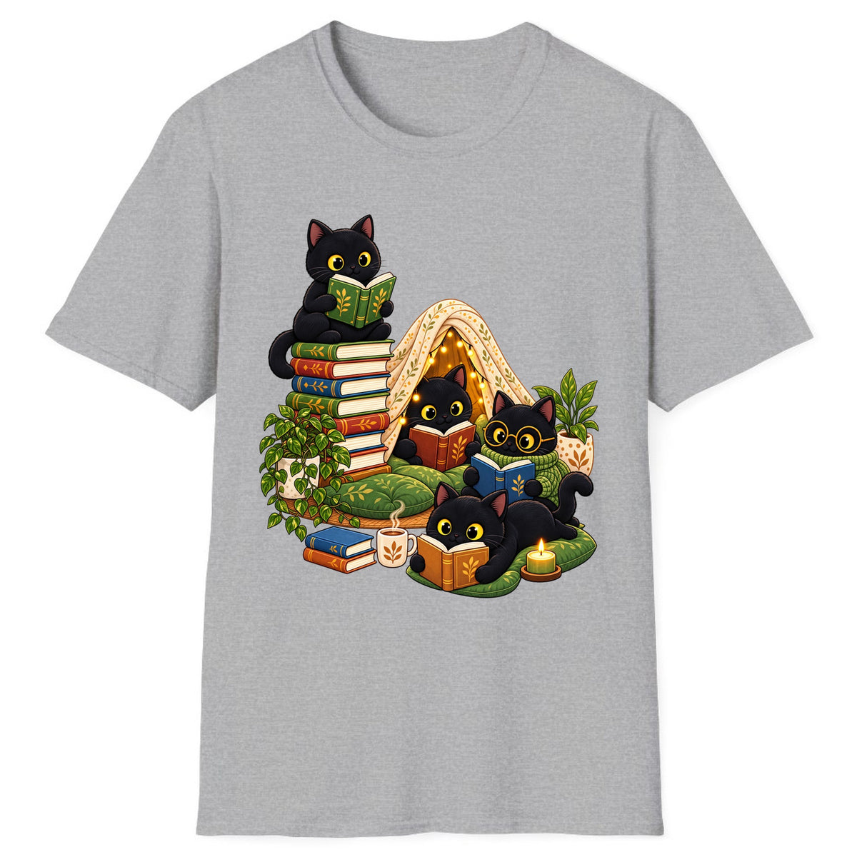 Cozy Black Cats Reading Nook Classic Tee - Sport Grey
