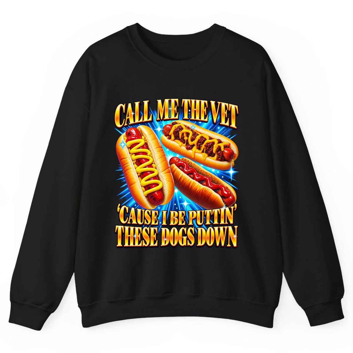 Call Me The Vet Hot Dog Pun Crewneck Sweatshirt - Black