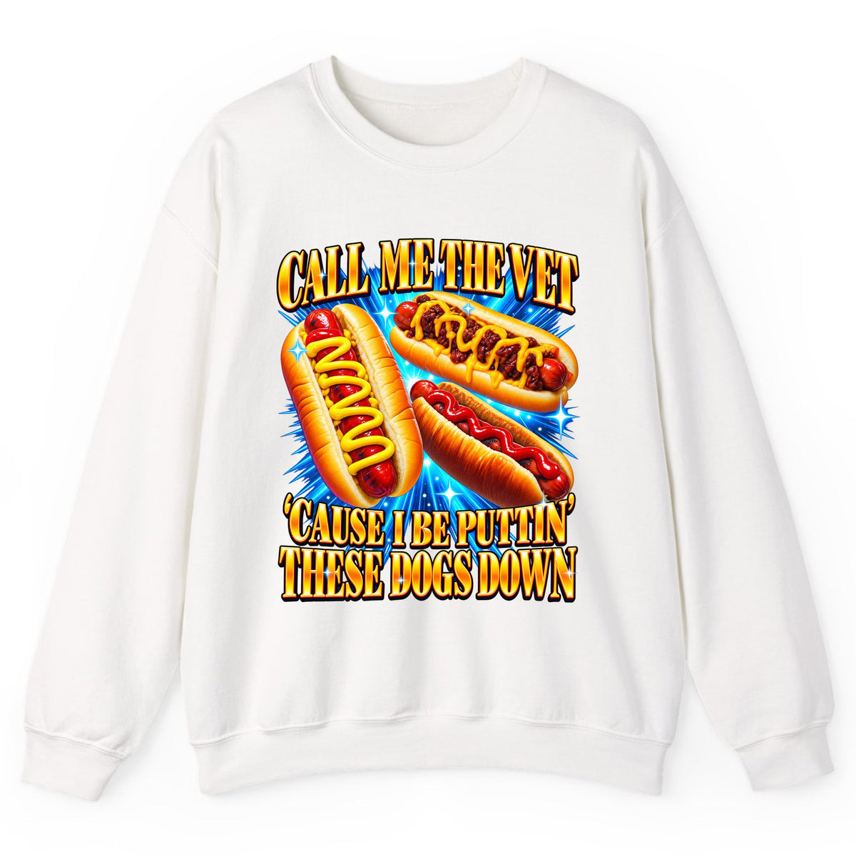 Call Me The Vet Hot Dog Pun Crewneck Sweatshirt - White