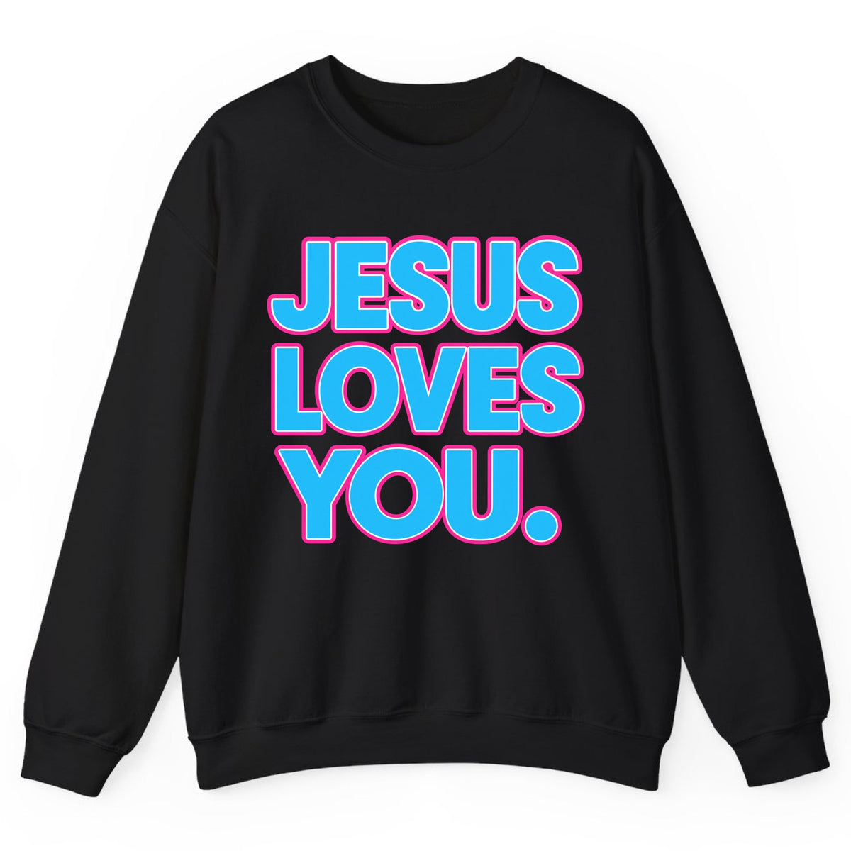 Jesus Loves You Bold Retro Lettering Crewneck Sweatshirt - Black