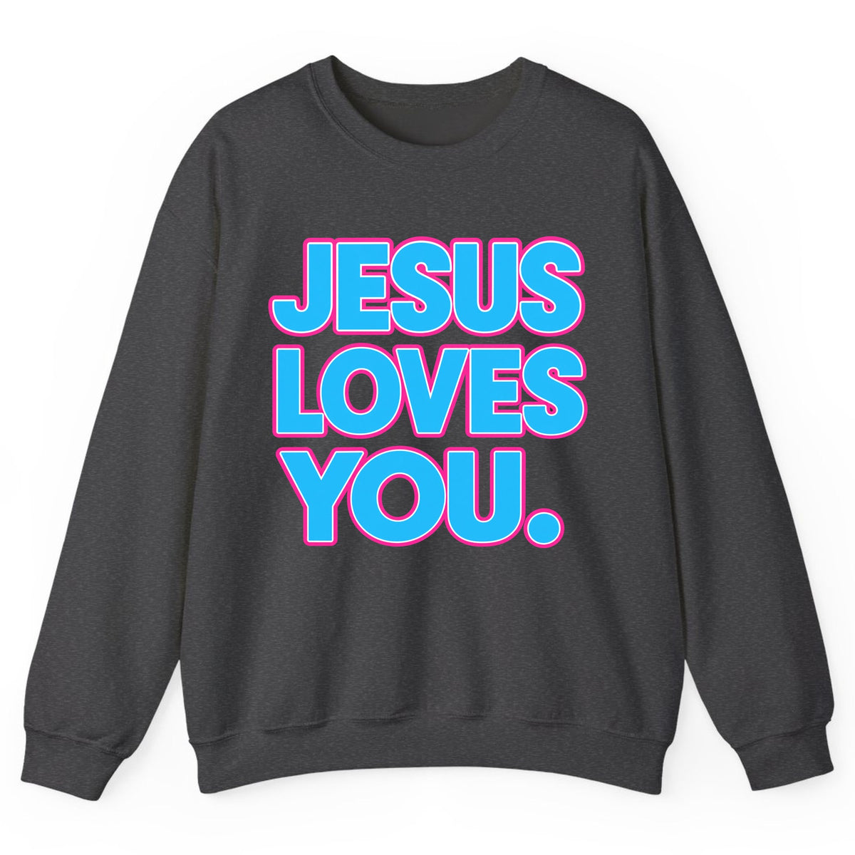 Jesus Loves You Bold Retro Lettering Crewneck Sweatshirt - Dark Heather