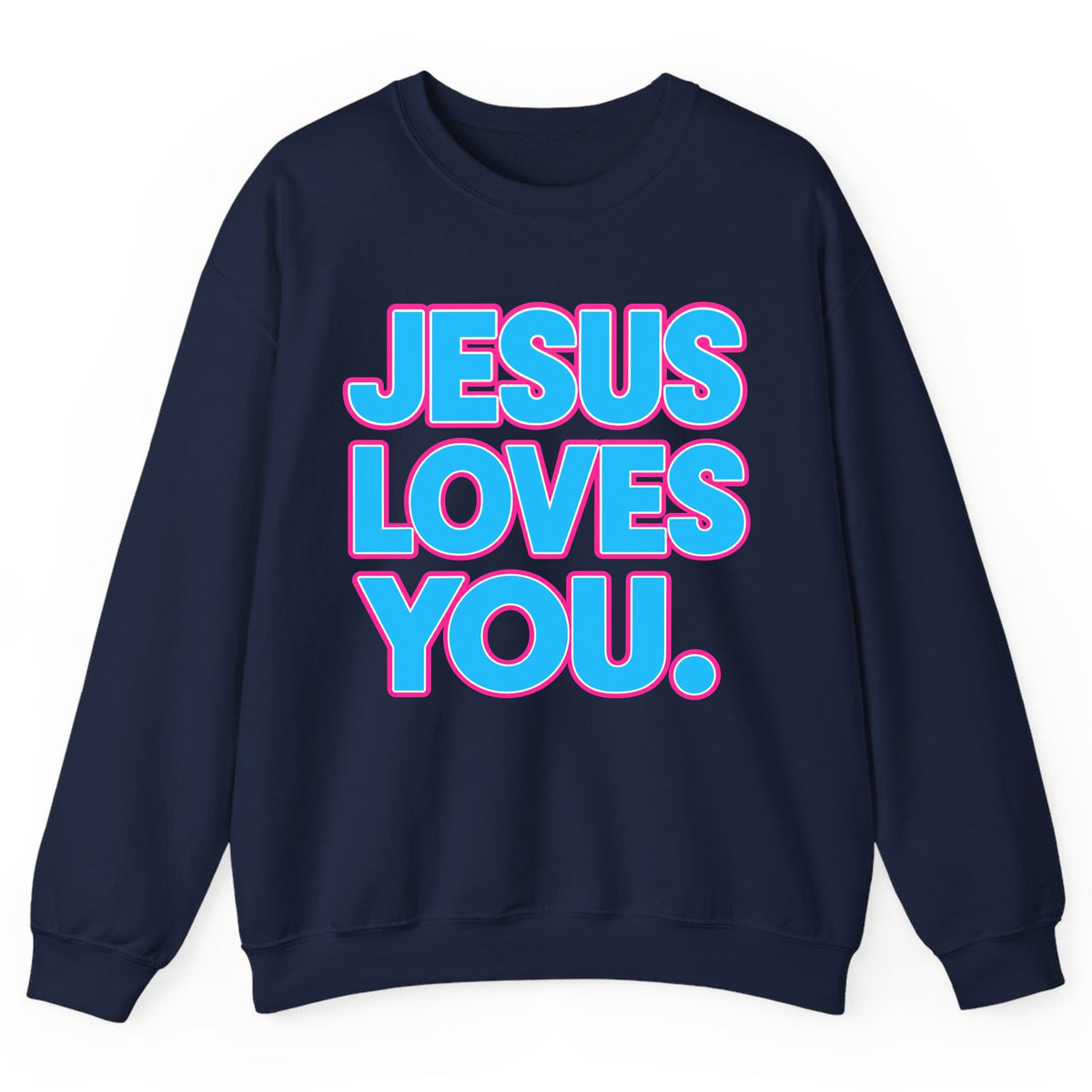 Jesus Loves You Bold Retro Lettering Crewneck Sweatshirt - Navy