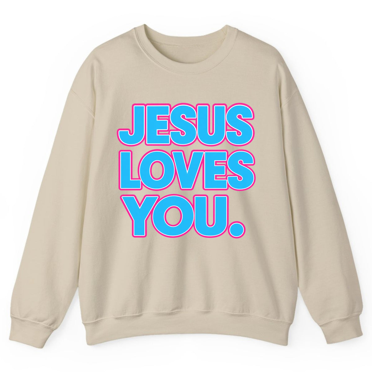 Jesus Loves You Bold Retro Lettering Crewneck Sweatshirt - Sand