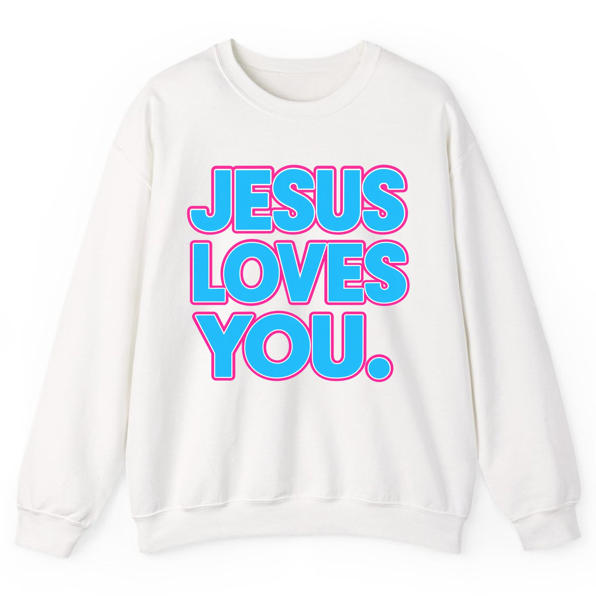 Jesus Loves You Bold Retro Lettering Crewneck Sweatshirt - White