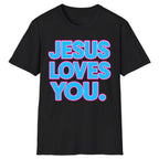 Jesus Loves You Bold Retro Lettering Classic Tee - Black