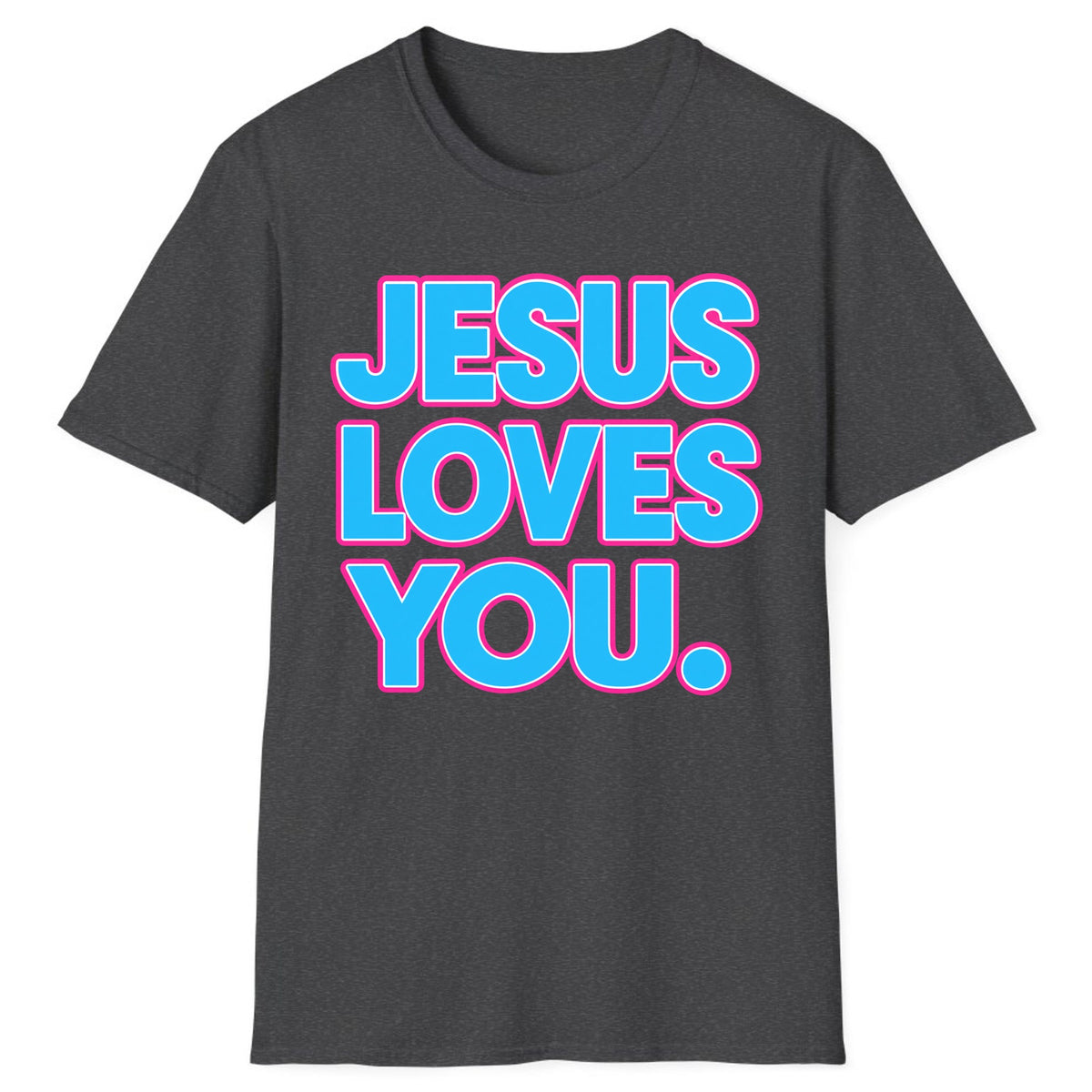 Jesus Loves You Bold Retro Lettering Classic Tee - Dark Heather