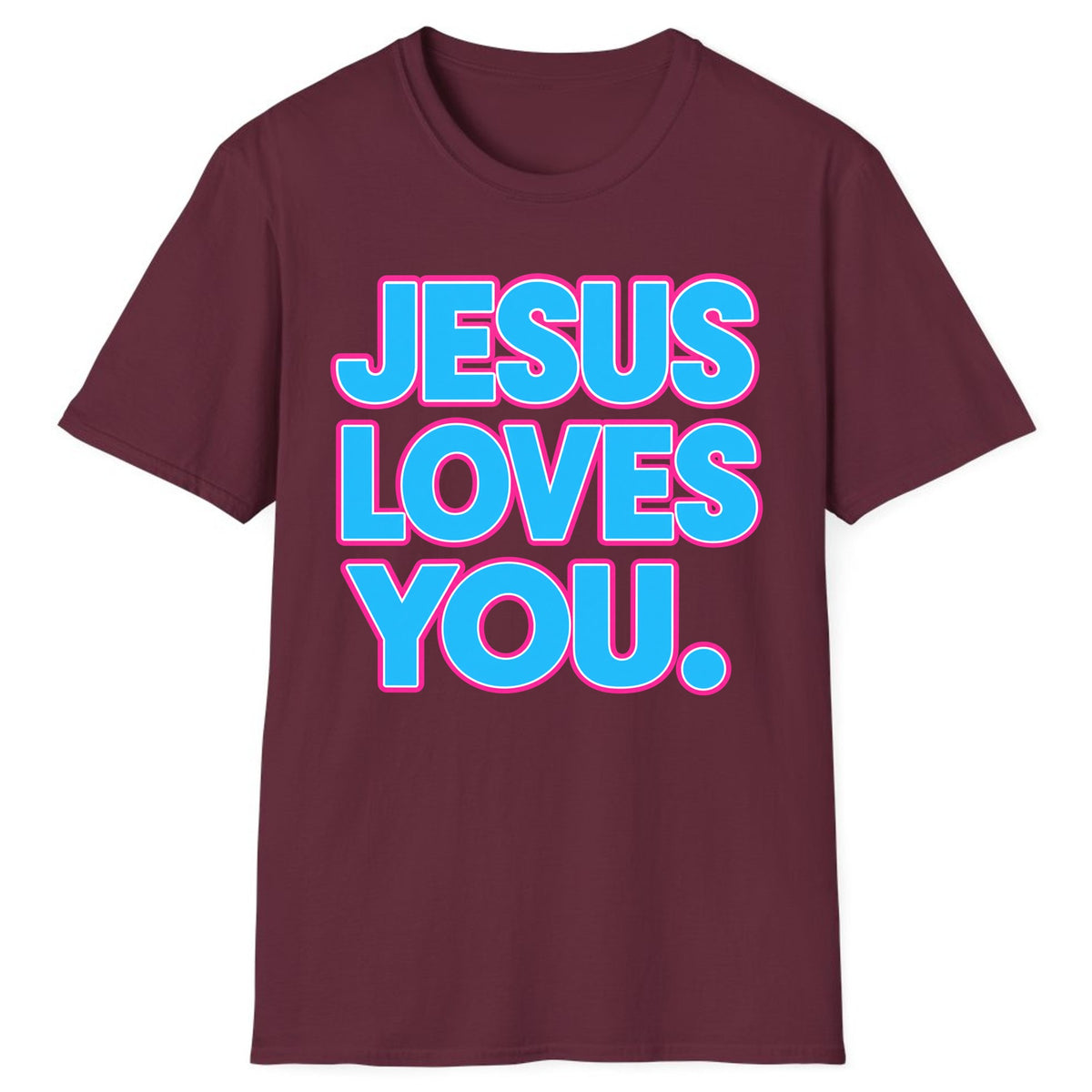 Jesus Loves You Bold Retro Lettering Classic Tee - Maroon