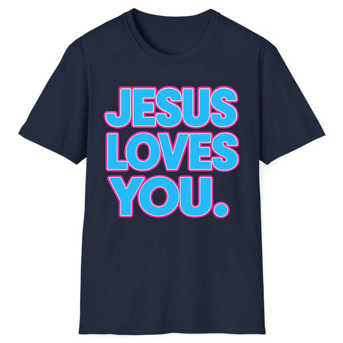 Jesus Loves You Bold Retro Lettering Classic Tee - Navy