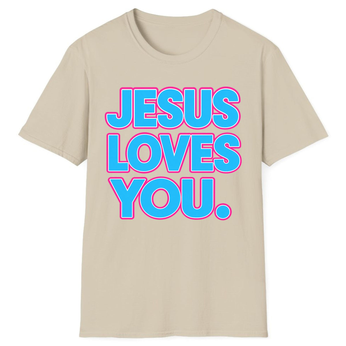 Jesus Loves You Bold Retro Lettering Classic Tee - Sand