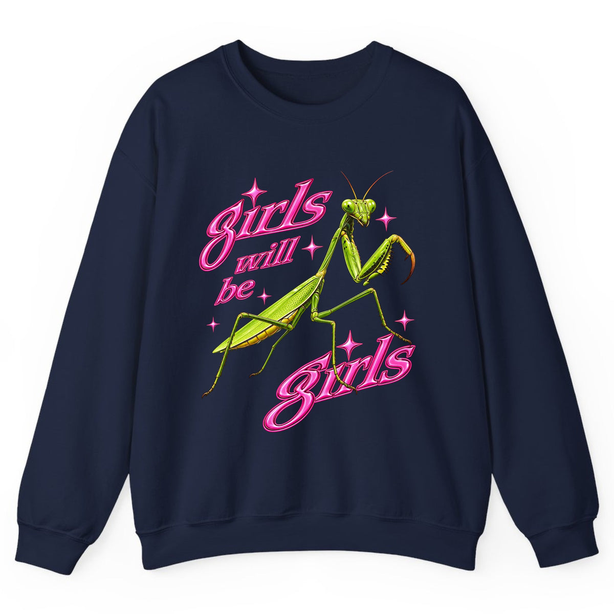 Girls Will Be Girls Praying Mantis Crewneck Sweatshirt - Navy
