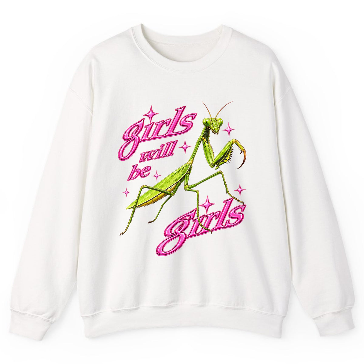 Girls Will Be Girls Praying Mantis Crewneck Sweatshirt - White