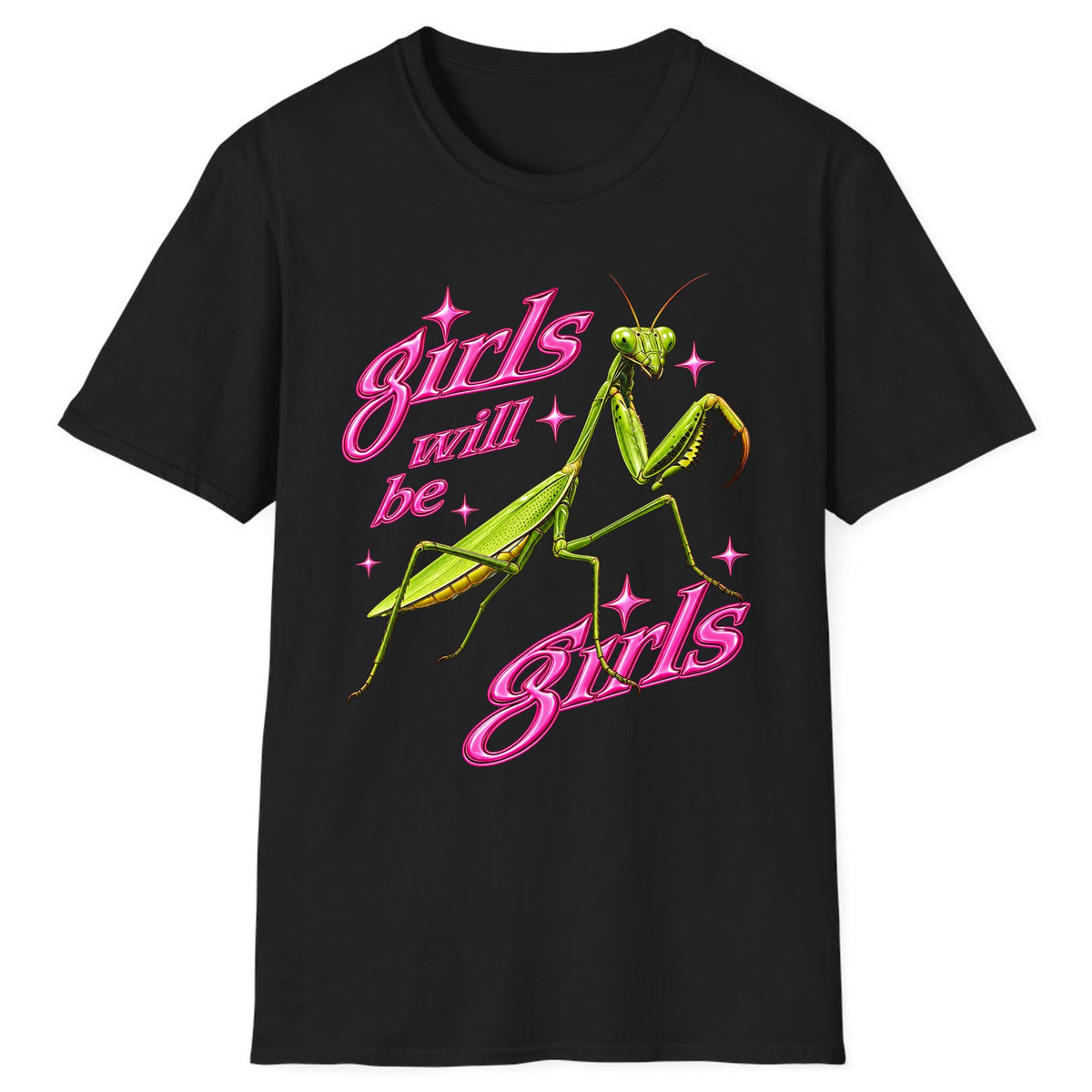 Girls Will Be Girls Praying Mantis Classic Tee - Black
