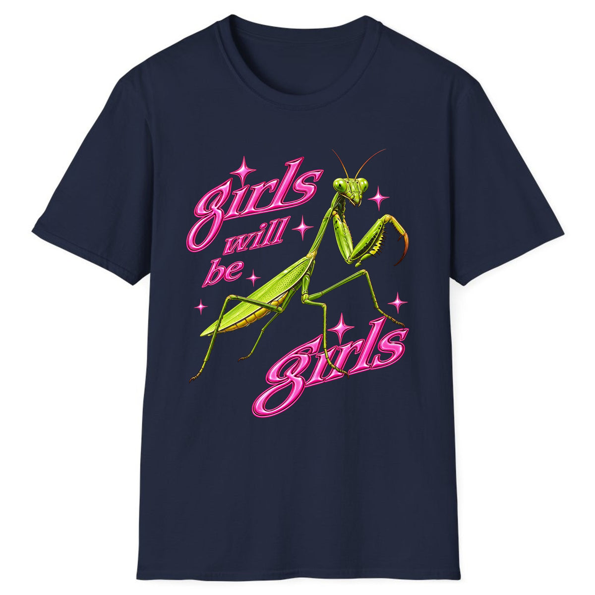 Girls Will Be Girls Praying Mantis Classic Tee - Navy