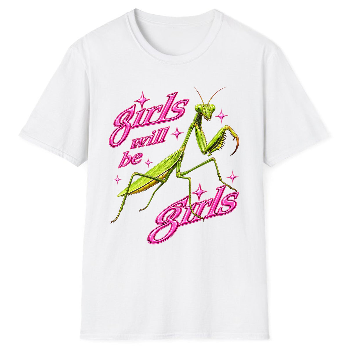 Girls Will Be Girls Praying Mantis Classic Tee - White